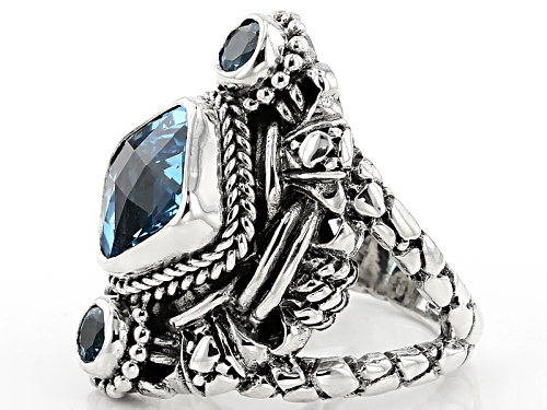 Artisan Gem Collection Of Bali™ 4.17ctw Square Cushion And Round Swiss Blue Topaz Silver Ring - Size 12