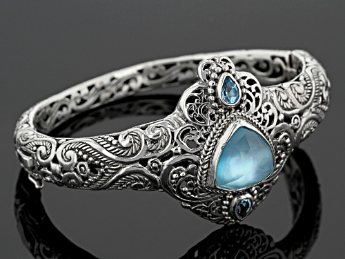 Artisan Gem Collection Of Bali™ Paraiba Color Quartz Triplet And Swiss Blue Topaz Silver Bracelet