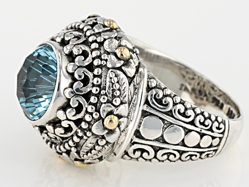 Artisan Gem Collection Of Bali™ 4.36ct Round Blue Topaz Silver With 18kt Yellow Gold Accent Ring - Size 9