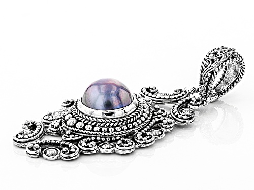 Artisan Gem Collection Of Bali™ 14mm Round Cultured Peacock Grey Mabe Pearl Silver Pendant