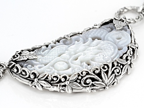 Artisan Gem Collection Of Bali™ Carved White Mother Of Pearl Dragon 3-Stone Silver 20