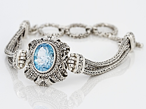 Artisan Gem Collection Of Bali™ 5.87ct Oval Carved Blue Topaz Sterling Silver Bracelet - Size 7.5