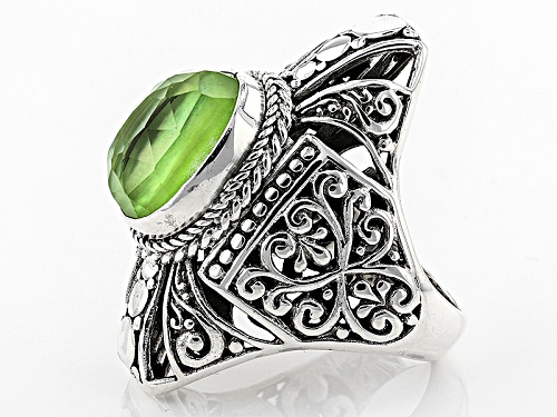 Artisan Gem Collection Of Bali™ 14x10mm Kiwi Green Mother Of Pearl Triplet Silver Solitaire Ring - Size 5