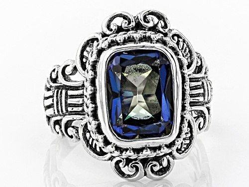 Artisan Collection Of Bali™ 3.95ct Rectangular Cushion Blue Mystic Quartz® Silver Ring - Size 8