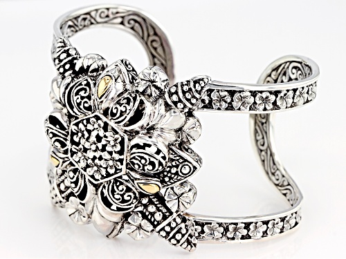 Artisan Collection Of Bali™ Sterling Silver With 18k Gold Accent Filigree Flower Cuff Bracelet