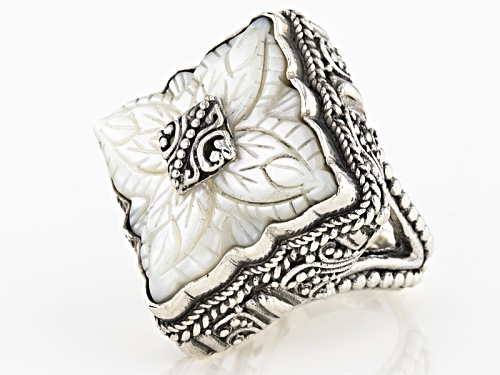 Artisan Collection Of Bali™ 20mm Carved Mother Of Pearl Flower Sterling Silver Filigree Ring - Size 5