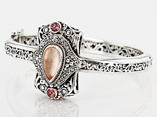 Artisan Collection Of Bali™Morganite Color Mother Of Pearl Triplet, Mystic Topaz® Silver Bangle