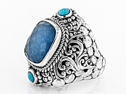 Artisan Collection Of Bali™ Blue Quartz Doublet And Turquoise Silver Ring - Size 6