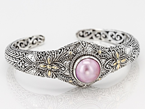 Artisan Collection Of Bali™ 13mm Round Cultured Pink Mabe Pearl Silver With 18k Gold Accent Cuff