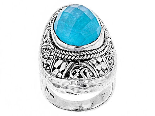 Artisan Collection Of Bali™ 18x13mm Oval Paraiba Color Quartz Triplet Silver Solitaire Ring - Size 5