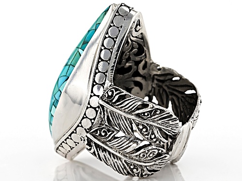 Artisan Collection Of Bali™ 32x18mm Mosaic Turquoise Solitaire Sterling Silver Feather Ring - Size 6