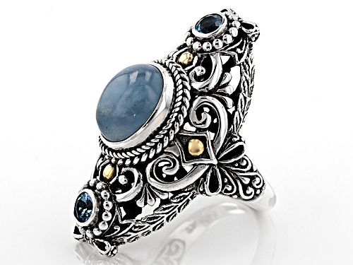 Artisan Collection Of Bali™ Milky Aquamarine, .60ctw Swiss Blue Topaz Silver & 18k Gold Ring - Size 12