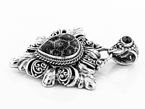 Artisan Collection Of Bali™ Black Indonesian Coral And .30ct Black Spinel Silver Pendant