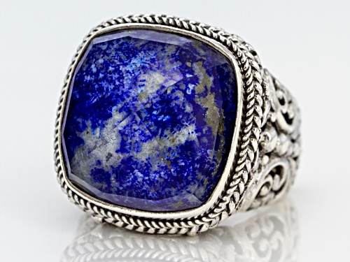 Artisan Collection Of Bali™ 18mm Square Cushion Lapis Lazuli Doublet Silver Solitaire Ring - Size 6