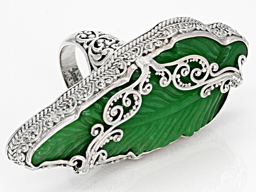 Artisan Collection Of Bali™ Carved Green Quartz Leaf Sterling Silver Ring - Size 7
