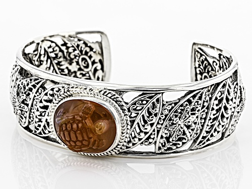 Artisan Collection Of Bali™ 19x14mm Oval Carved Carnelian Turtle Silver Bracelet - Size 6.5