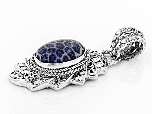 Artisan Collection Of Bali™ 18x11mm Oval Blue Indonesian Coral Sterling Silver Pendant