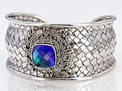 Artisan Collection Of Bali™ Rainbow Tanzanite Blue Color Quartz Triplet Silver Cuff Bracelet - Size 7.5