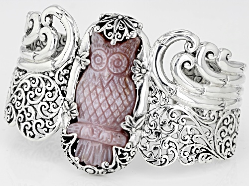 Artisan Collection of Bali™ Carved Pink Mother Of Pearl Owl Solitaire Sterling Silver Cuff Bracelet