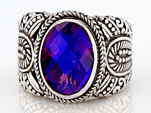 Artisan Collection of Bali™ 14x10mm Oval Rainbow Purple Majestic Quartz Triplet Silver Ring - Size 6