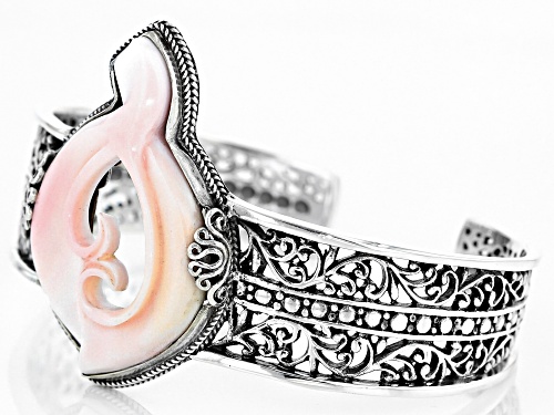 Artisan Collection Of Bali™ Custom Shape Carved Multicolor Conch Shell Silver Cuff Bracelet