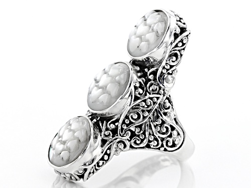 Artisan Collection Of Bali™ 12mm Round Carved White Mother Of Pearl Hearts Sterling Silver Ring - Size 6