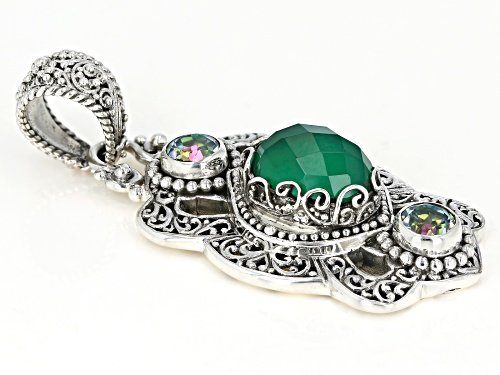 Artisan Collection Of Bali™ Green Onyx And 1.64ctw Butterfly Green™ Topaz Silver Pendant