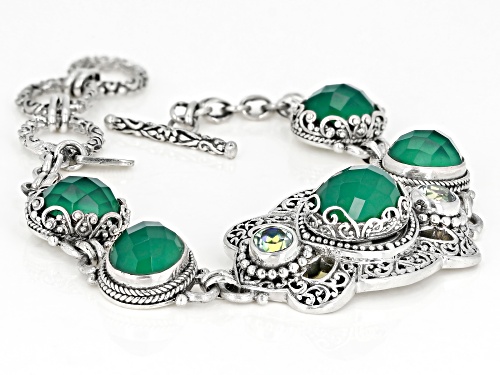 Artisan Collection Of Bali™ Green Onyx And 1.64ctw Butterfly Green™ Topaz Silver Bracelet - Size 7.5