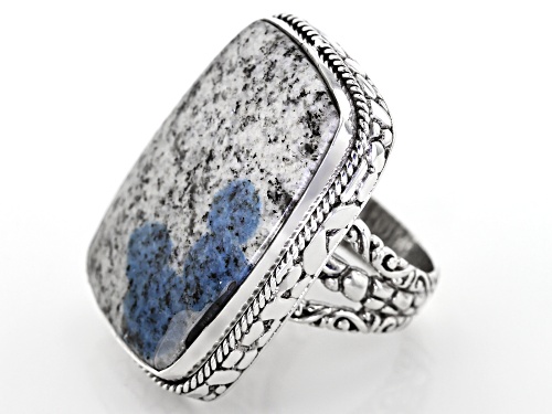 Artisan Collection Of Bali™ 30x20mm Rectangular Cushion Azurite In Granite Silver Solitaire Ring - Size 5