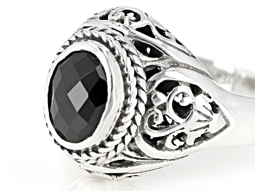 Artisan Collection Of Bali™ 0.64ct Oval , Briolette Cut Black Spinel Silver Solitaire Ring - Size 12