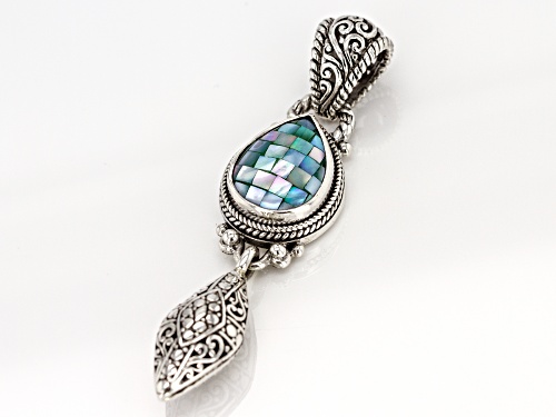 Artisan Collection Of Bali™ 16x12mm Pear Shape Blue Green Mosaic Mother Of Pearl Silver Pendant