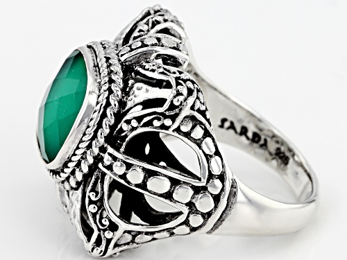 Artisan Collection Of Bali™ 10mm Square Cushion Green Onyx Doublet Silver Solitaire Ring - Size 12