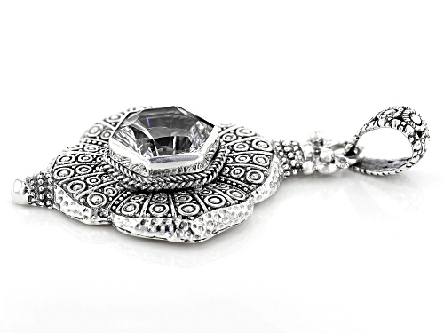 Artisan Collection Of Bali™ 9.35ct 14mm Hexagon Shape Crystal Quartz Silver Floral Pendant