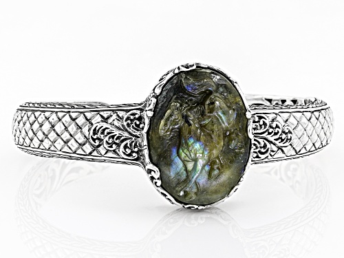 Artisan Collection Of Bali™ 30x22mm Oval Carved Labradorite Doublet Silver Horse Cuff Bracelet - Size 6.75