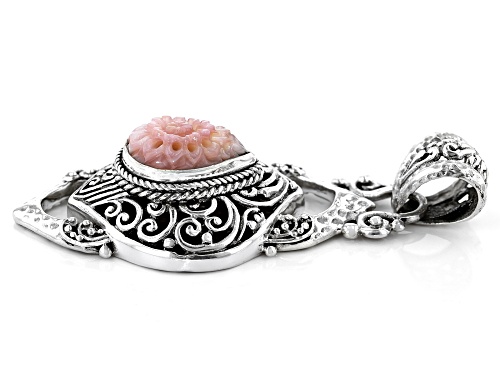 Artisan Collection Of Bali™ 14x10mm Pear Shape Carved Pink Mother Of Pearl Dahlia Silver Pendant