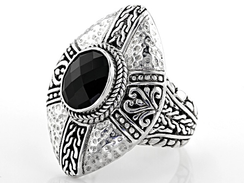 Artisan Collection Of Bali™ 2.80ct Oval, Checkerboard Cut Black Spinel Silver Solitaire Ring - Size 7
