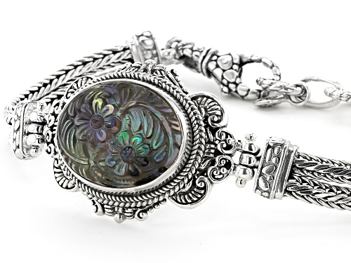 Artisan Collection Of Bali™ 22x17mm Oval Carved Abalone Doublet Flower Sterling Silver Bracelet - Size 7