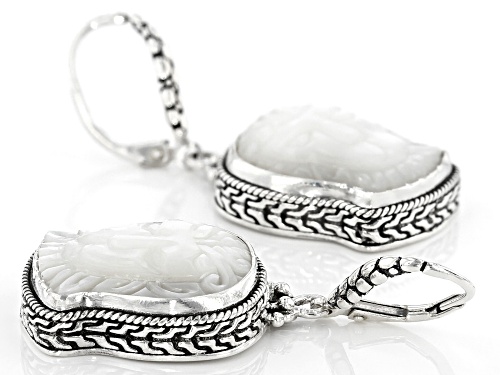 Artisan Collection Of Bali™ 20x18mm Carved White Mother Of Pearl Lion Silver Dangle Earrings