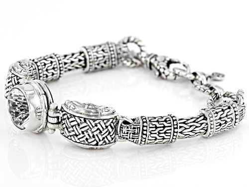 Artisan Collection Of Bali™ 5.27ct 12mm Round White Quartz Silver Basket Weave Design Bracelet - Size 7