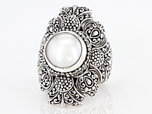 Artisan Collection Of Bali™ 10mm Round White Cultured Mabe Pearl Sterling Silver Solitaire Ring - Size 7