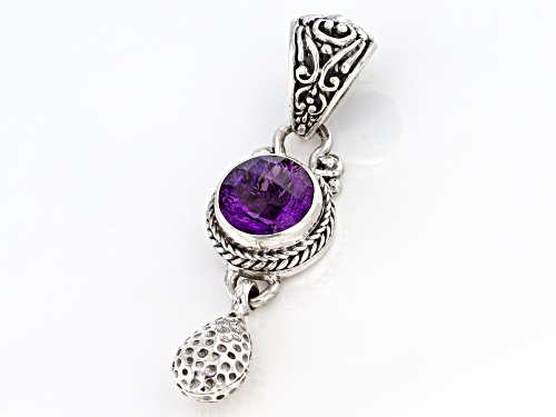Artisan Collection Of Bali™ 2.69ct 10mm Round Carved Amethyst Sterling Silver Drop Pendant