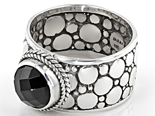 Artisan Collection Of Bali™  1.70ct 8mm Round, Checkerboard Cut Black Spinel Silver Solitaire Ring - Size 7