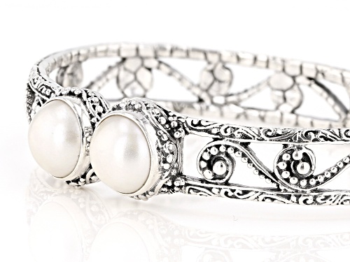 Artisan Collection Of Bali™ 10mm Round White Mabe Pearl Silver Filigree Bangle Bracelet - Size 6.75