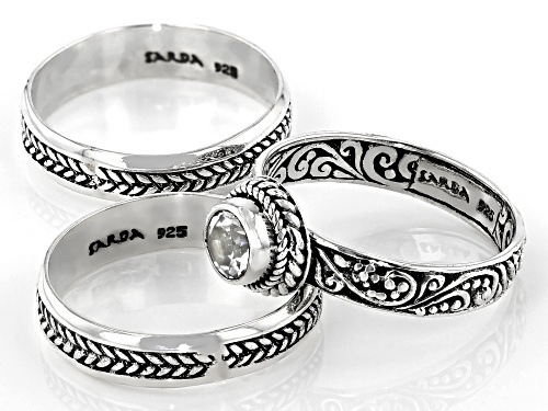 Artisan Collection Of Bali™ 0.55ct White Topaz Sterling Silver Stack able Set of 3 Rings - Size 7