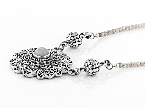 Artisan Collection Of Bali™ 8mm Round White Moonstone And 3mm Grey Moonstone Bead Silver Necklace - Size 16