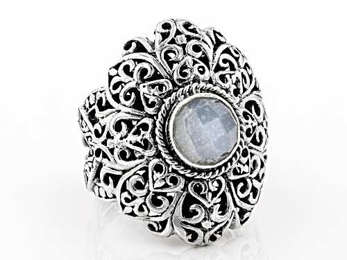 Artisan Collection Of Bali™ 8mm Round, Checkerboard Cut White Moonstone Silver Solitaire Ring - Size 8