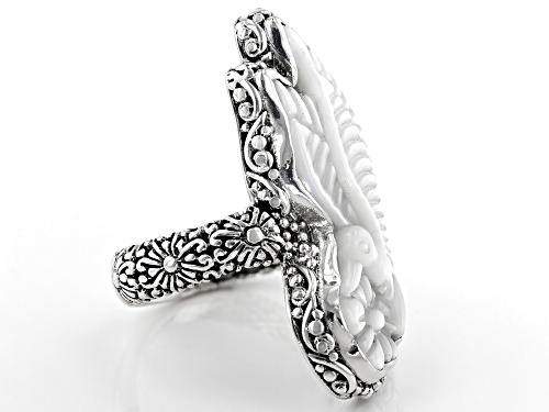 Artisan Collection Of Bali™ 30x13mm Carved White Mother Of Pearl Hummingbird Silver Solitaire Ring - Size 7