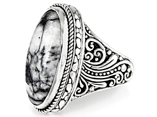 Artisan Collection Of Bali™ 24x12mm Oval Pinolith Cabochon Sterling Silver Solitaire Ring - Size 8