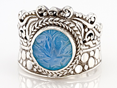 Artisan Collection Of Bali™ 10mm Round Carved Blue Onyx Flower Sterling Silver Solitaire Ring - Size 8