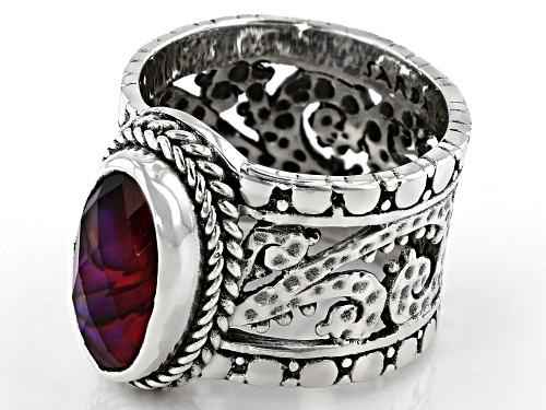 Artisan Collection Of Bali™ 14x7mm Oval, Checkerboard Cut Purple Abalone Triplet Silver Ring - Size 9